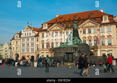 Altstädter Ring mit Jan Hus Denkmal Prag Tschechische Republik Europa Stockfoto