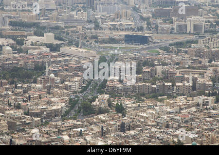 25. April 2013, Damaskus, Syrien - eine Luftaufnahme der Stadt Damaskus vor dem syrischen Aufstand. Es ist unbekannt, wieviel Beschädigung oder Zerstörung in Damaskus aufgetreten ist, nachdem der Aufstand begann. Stockfoto