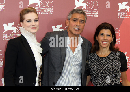 Evan Rachel Wood, George Clooney und Marisa Tomei 68. Venedig Film Festival - Tag 1 - "The Ides of March" - Photocall Venedig Stockfoto