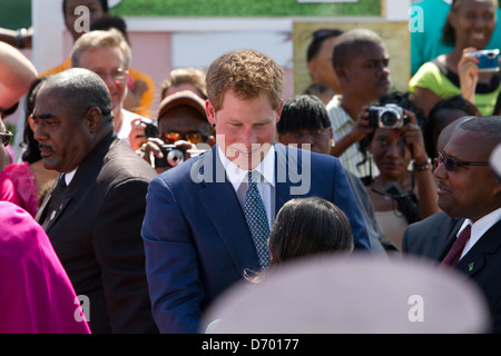 Großbritanniens Prinz Harry trifft Würdenträger bei der Eröffnung der Königin Diamond Jubilee Ausstellung in Rawson Square in Nassau, Bahamas am Sonntag (04 Mrz 12). Der Prinz ist auf einer einwöchigen Tour durch Mittelamerika und der Karibik als Botschafter für Königin Elizabeth II als Teil von ihr diamantenes Jubiläum-Jahr. Nassau, Bahamas - 04.03.12 Stockfoto