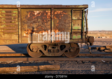 Verlassene Waggon in die kleine Stadt San Antonio, New Mexico, in der Nähe des Bosque del Apache National Wildlife Refuge. Stockfoto