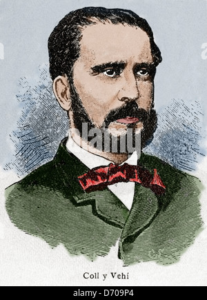 Jose Coll Vehi (1823-1876). Spanische Literaturtheoretiker. Gravur in der Geschichte Spaniens, herausgegeben von Blas Cami, 1910. Farbige. Stockfoto