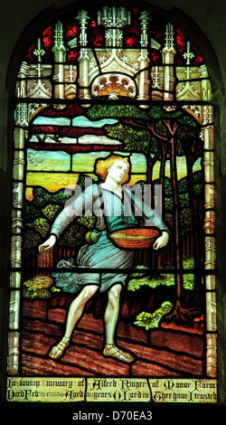 The Sower, Arts and Crafts, Buntglasfenster, Titchwell, Norfolk, 1889, von Frampton, Windows, England, UK, Englisch Stockfoto