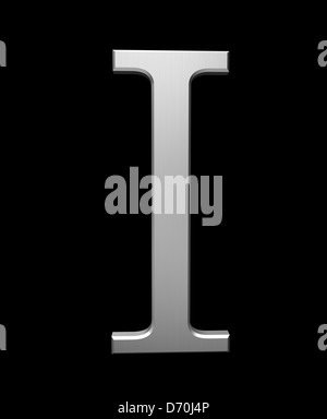 Buchstabe I in gebürstetem Stahl isoliert auf schwarz mit Beschneidungspfad Stockfoto