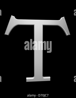 Buchstabe T in gebürstetem Stahl isoliert auf schwarz mit Beschneidungspfad Stockfoto