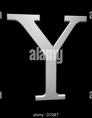 Buchstabe Y aus gebürstetem Stahl isoliert auf schwarz mit Beschneidungspfad Stockfoto