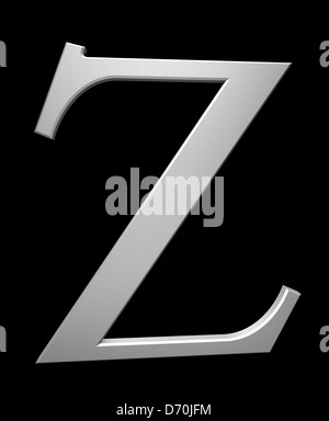 Buchstabe Z in gebürstetem Stahl isoliert auf schwarz mit Beschneidungspfad Stockfoto