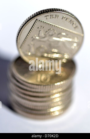 Eine Sammlung von zehn Pence-Stücke. Stockfoto