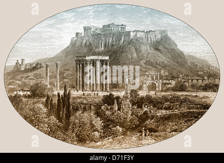 Jupiter-Tempel am Fuße der Akropolis, Athen, Griechenland, Europa, 19. Jahrhundert, Griechenland, Europa Stockfoto