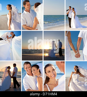 Montage von romantisches Paar Mann und Frau zu heiraten oder ihre Flitterwochen in der Liebe an einem wunderschönen einsamen tropischen Strand Stockfoto