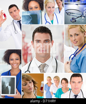 Interracial erfolgreiche Ärzteteam der Krankenschwestern und Ärzte, Männer und Frauen in einem Krankenhaus Patienten Röntgenbilder & Blutprobe zu betrachten Stockfoto