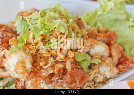 Deep fried Softshell Krabben mit Knoblauch und Pfeffer Stockfoto