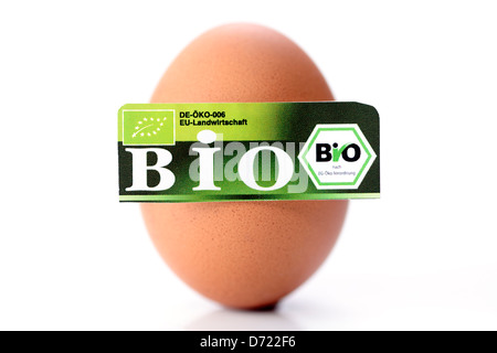 Ei mit Bio-Siegel, symbolische Foto falsch deklarierte Biologie Eiern Stockfoto