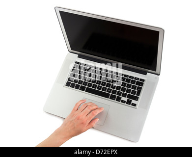 Laptop mit Hand. Zwei Beschneidungspfade enthalten, eine für LCD Stockfoto