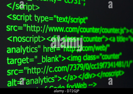 Nahaufnahme der Webcode auf Computer-LED-Bildschirm Stockfoto