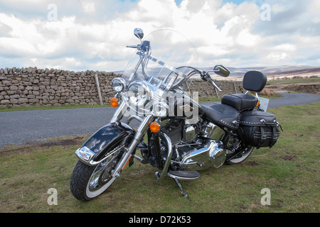 Harley Davidson FLSTC Softail Heritage Classic 2013 im Moor im Hintergrund Bild Stockfoto