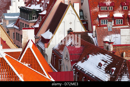 Altstadt von Tallinn Hintergrund. Häuser mit roten Dächern Stockfoto