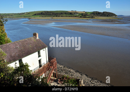 Dylan Thomas Boathouse und Flusses Taf, Laugharne, Carmarthenshire, Wales Stockfoto