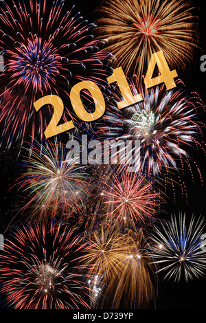 neue Jahr 2014 mit Feuerwerk Stockfoto