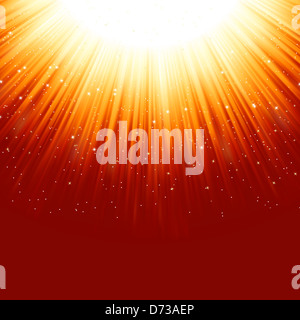 Schneeflocken und Sterne absteigend auf einem Weg des Goldenen Lichts Stockfoto