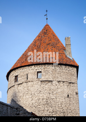 Alten Stein Turm mit rotem Ziegeldach. Festung in der Altstadt von Tallinn, Estland Stockfoto