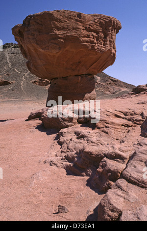 Die pilzförmiger Felsen geschnitzt von der natürlichen Kräfte der Feuchtigkeit und Wind in Timna Valley im südlichen Israel liegt im Südwesten der Gefilde Tal in Hebräisch bekannt als Arava oder Aravah Stockfoto