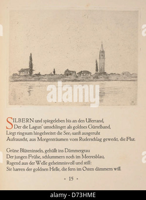 „Venedig, Strophe“ von Robert Hamerling mit 23 Radierungen von Hermann Struck, veröffentlicht als illustriertes Buch. Dieses Kunstwerk fängt Venedig durch Poesie und bildende Kunst von zwei renommierten Künstlern ein. Stockfoto