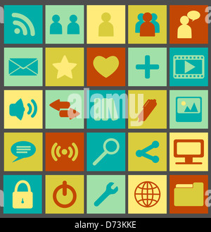 Set von 25 Retro-farbigen Medien-Icons. Stockfoto