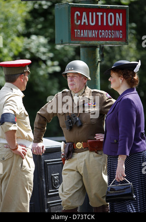 1940er Jahre Tag WW11 militärische Reenactment an nationalen Straßenbahnmuseum Crich, Derbyshire. Stockfoto