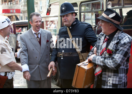 1940er Jahre Tag WW11 militärische Reenactment an nationalen Straßenbahnmuseum Crich, Derbyshire. Stockfoto