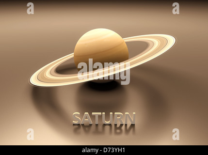 Eine gerenderte Darstellung der Gasriesen Planet Saturn mit Beschriftung. Stockfoto