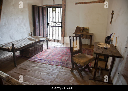 La Casa del Padre Serra Junípero Serra (1713-1784) Das Zimmer von 1769 bis zu seinem Tod; Basilika Mission San Diego de Alcala, Ca, US Stockfoto