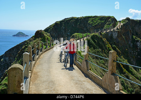 Blick über La Coupée, Little Sark Sark, Vogtei Guernsey, Channel Islands Stockfoto