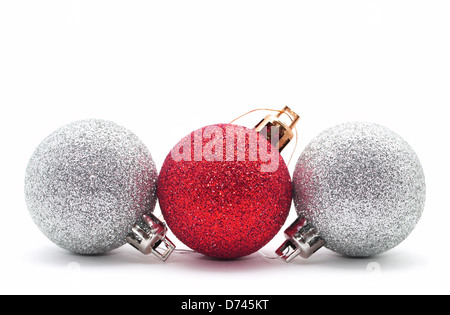 Sparkle Christbaumkugeln isoliert auf weiss Stockfoto