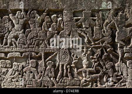 Relief-Schnitzereien. Bayon Tempel. Angkor. Kambodscha Stockfoto