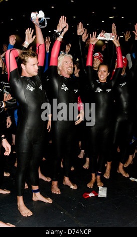 Sam Branson, Richard Branson, Holly Branson Virgin Active London Triathlon auf der ExCeL London Convention centre London, Stockfoto