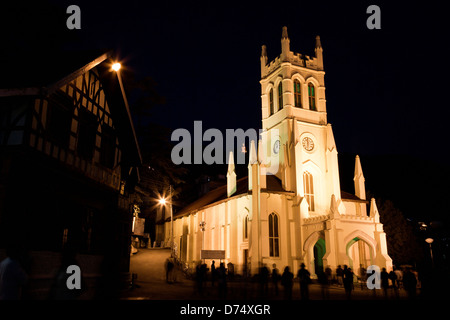 Christuskirche in der Nacht, Shimla, Himachal Pradesh, Indien Stockfoto