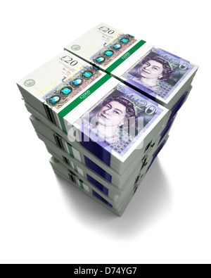 £20 Pfund-Noten auf weißem Hintergrund Stockfoto