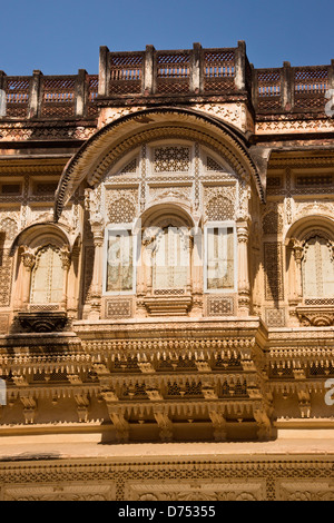 Architektonische Details einer Festung Meherangarh Fort, Jodhpur, Rajasthan, Indien Stockfoto