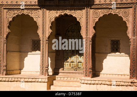 Architektonische Details einer Festung Meherangarh Fort, Jodhpur, Rajasthan, Indien Stockfoto