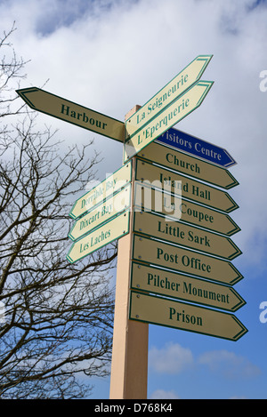 Wegweiser in größere Sark Sark, Vogtei Guernsey, Channel Islands Stockfoto