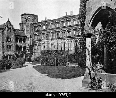 Frühe Autotype der Heidelberger Schloss Burg, Heidelberg, Baden-Württemberg, Deutschland, 1880 Stockfoto