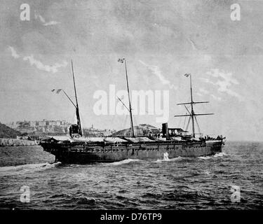 Frühe Autotype von der Ankunft des Schiffes L'Iraouaddi in Madagaskar, Afrika, 1880 Stockfoto