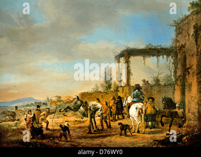 Die Reitschule 1660 Philips Wouwerman 1619-1668 Holländer die Stockfoto