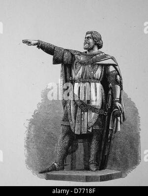 Jacob van Artevelde, 1290-1345, flämische Patriot, Statue in Gent, Belgien, Holzschnitt aus dem Jahr 1880 Stockfoto