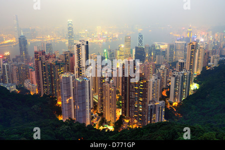 Berühmte Skyline von Hong Kong aus Victoria Peak Stockfoto
