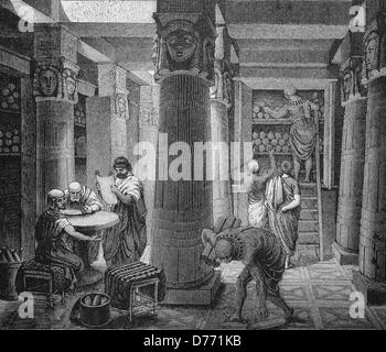 In der Bibliothek von Alexandria, Ägypten, historischen Holzschnitt, um 1870 Stockfoto