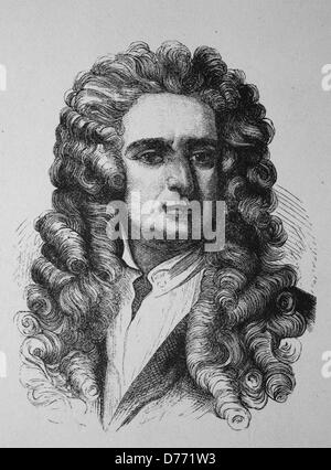 Isaac Newton, englischer 1643-1727, Naturforscher, historischen Holzschnitt, um 1880 Stockfoto