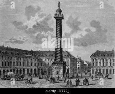 Vendôme-Säule, Paris, Frankreich, historischen Holzschnitt, 1863 Stockfoto