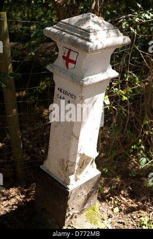 London City Corporation Kohle Steuer Pflicht Post mit Stadt Schild "Kohle Pflichten handeln 1845" Colley Hill Reitweg Reigate Surrey Stockfoto